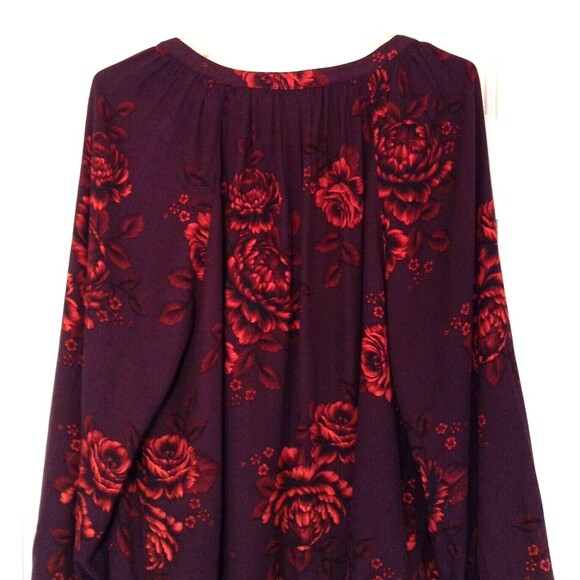 Vtg Old Navy Blouse Wn L Burgundy Dark Floral Fairy Goth Romantic Vamp Top Y2K - Picture 8 of 11